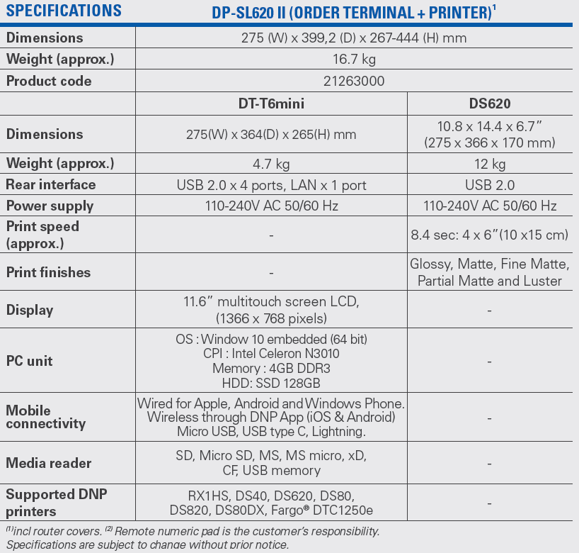 SL620 II Specifications