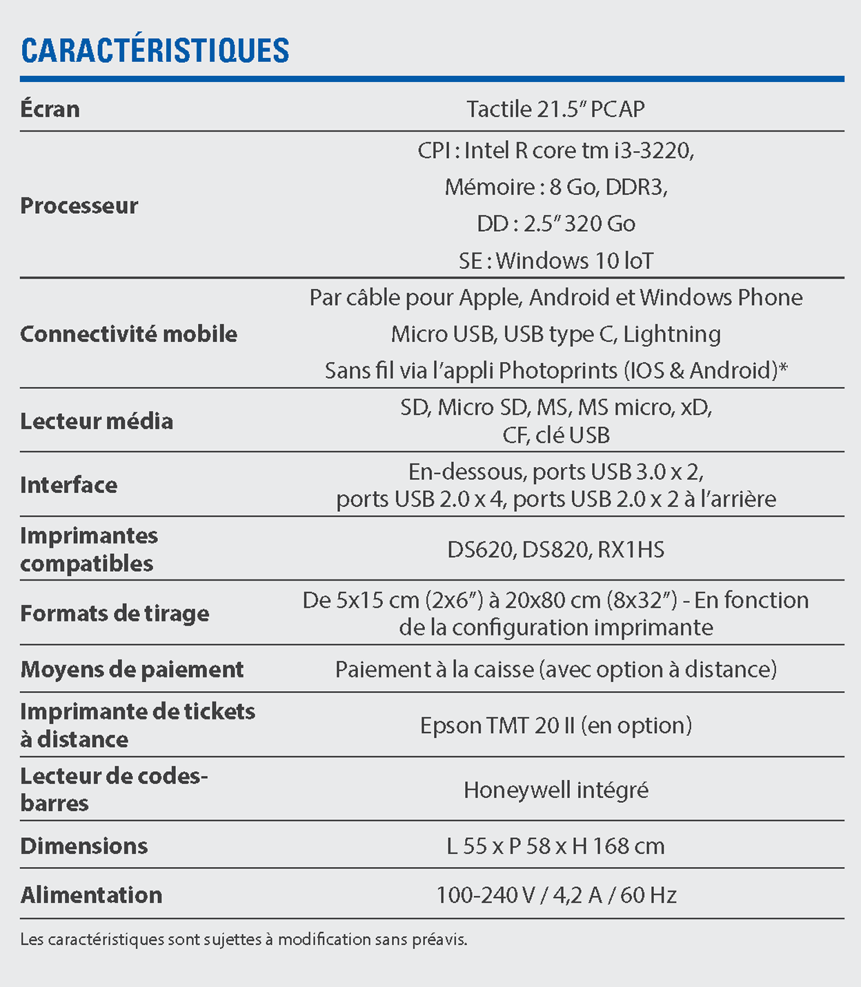 DS K30 specifications FR